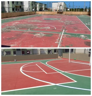 Antes de depois: quadra de esporte é entregue revitalizada no Benedito Bentes. Foto: Seminfra
