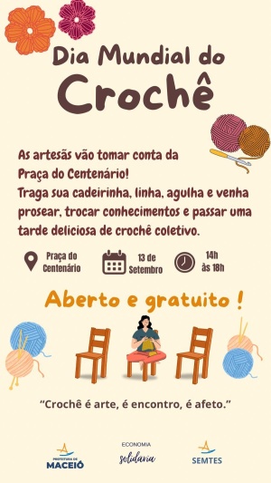 Evento promove oficina de crochê para iniciantes.