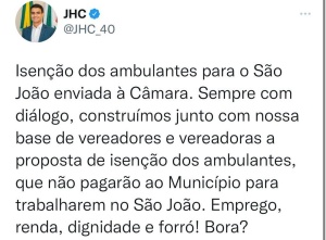 Prefeito JHC publicou a medida nas redes sociais. Foto: Reprodução