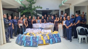 Equipe da Semsc levou alegria e distribuiu kits de higiene e autocuidado. Foto: Cortesia