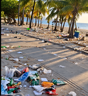 Faixa de areia da praia de Pajuçara, após evento privado. Foto: Reprodução