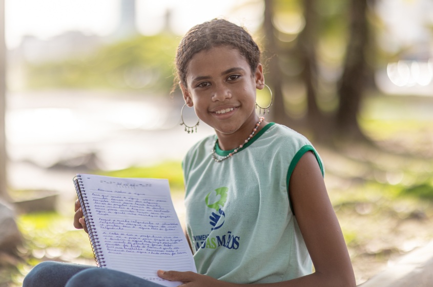 Maria Eduarda, 11 anos, contou um pouco do que aprendeu (Foto: Itawi Albuquerque/Secom Maceió)