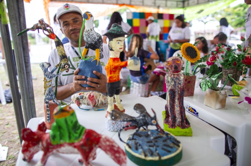 Exposição de brinquedos sustentáveis. Foto: Alisson Frazão/Secom Maceió