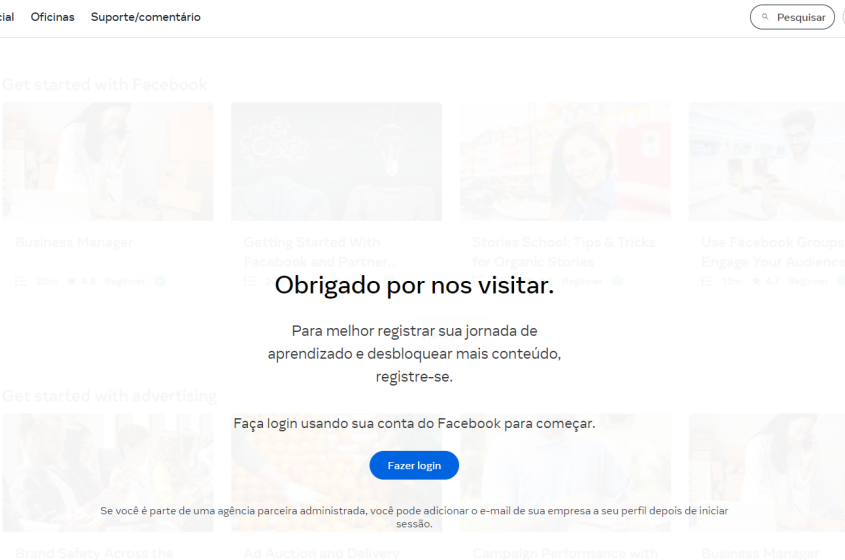 Tela inicial da plataforma Meta BluePrint