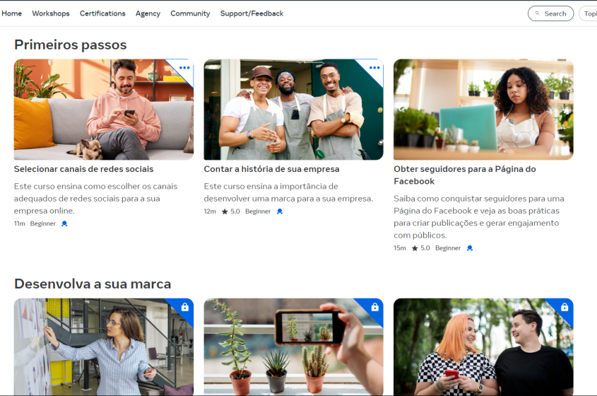 Aba de cursos de marketing digital da Meta