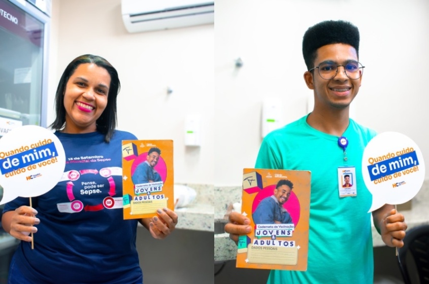 Equipe do Hospital da Cidade mobilizada durante a ação de imunização, que destaca a importância de cuidar de quem está na linha de frente da assistência. Foto: David Silas/Ascom Maceió Saúde