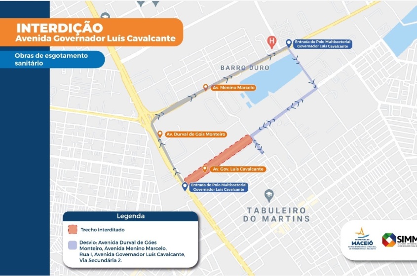 Mapa ilustrativo com as alternativas de rotas para os condutores