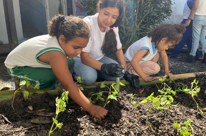 Alunos participaram do plantio da horta. Foto: Ascom Sudes
