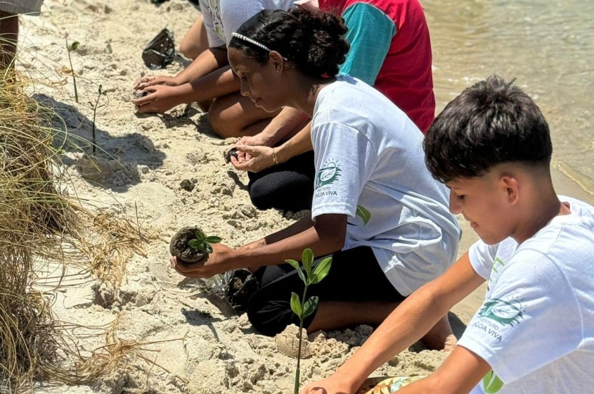 Além da coleta dos resíduos, mutirão promoveu o planto de mangue. Foto: Ascom Alurb