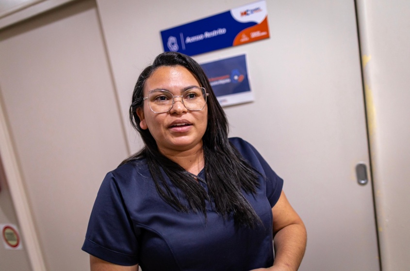 Jaciclecia trabalha no hospital e aproveitou para fazer a ultrassonografia da mama. Foto: Alisson Frazão/ Secom Maceió Jaciclecia trabalha no hospital e aproveitou para fazer a ultrassonografia da mama. Foto: Alisson Frazão/ Secom Maceió