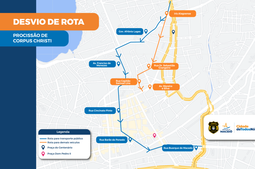 Mapa com as rotas de desvio para ônibus e demais veículos