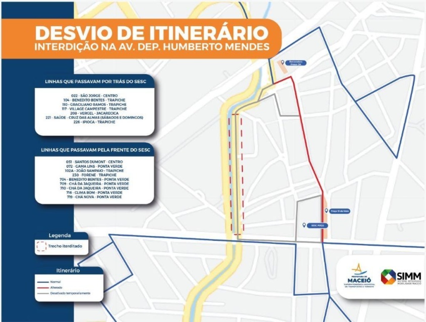 Mapa do desvio de itinerário