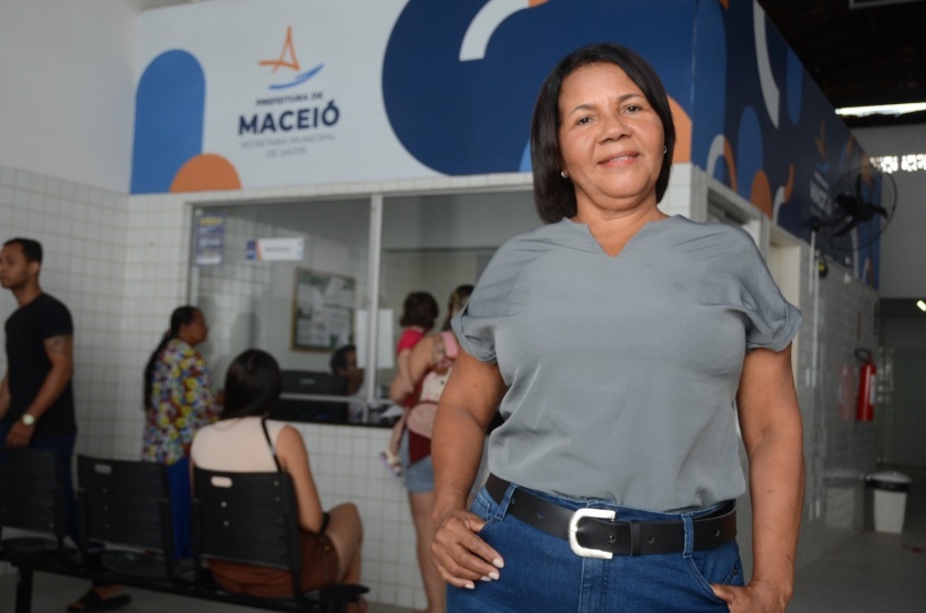 Nina Félix só tem elogios para fazer à unidade de saúde da região.  Foto: Beto Macário/Secom Maceió