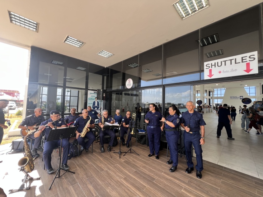 Banda da Guarda Municipal recepcionando os visitantes. Foto: Ascom Semtur