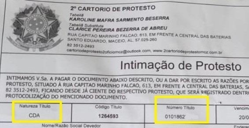 Exemplo 3: localizar o n° da CDA Intimação do 2° Cartório
