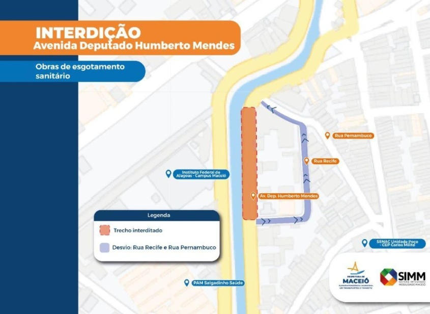 Mapa do desvio da Avenida Deputado Humberto Mendes e Rua Recife