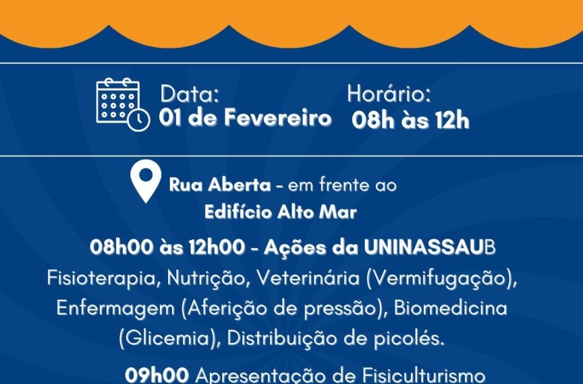 Fevereiro começa, neste domingo(1°), com ações gratuitas de saúde e esporte à beira-mar