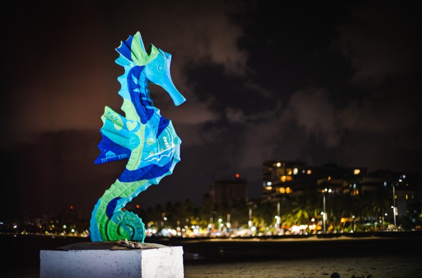 Cavalo-marinho da Ponta Verde ganha pintura especial que conta histórias de Maceió