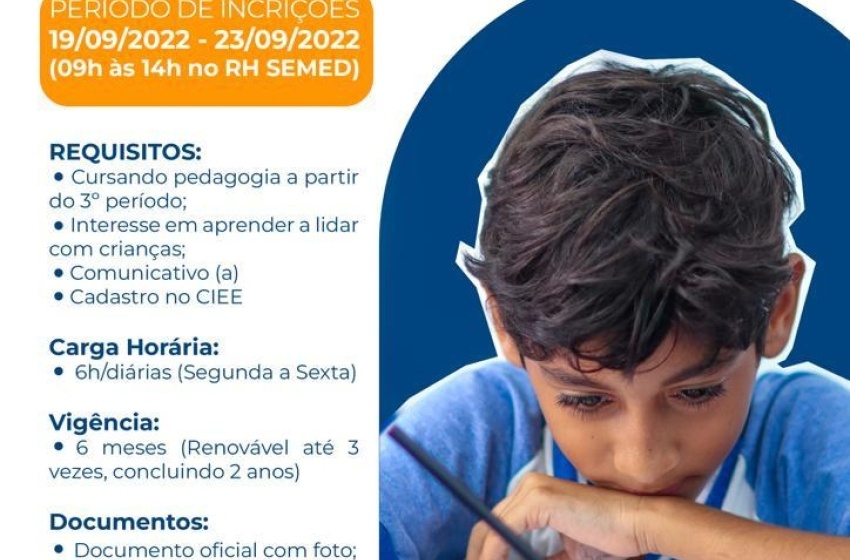 Educação abre vagas de estágio para estudantes de pedagogia
