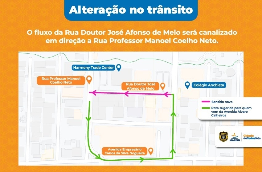 Rua Doutor José Afonso de Melo, na Jatiúca, terá alteração no sentido a partir de sábado (17)