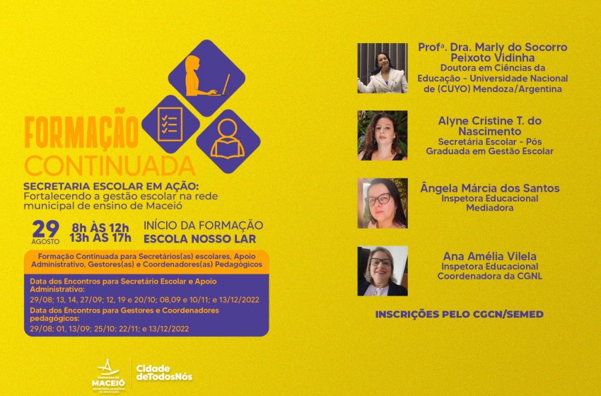 Formação continuada: Educação abre inscrições para secretários e coordenadores escolares