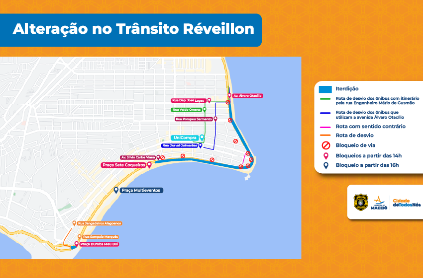 Confira as mudanças no trânsito para o Réveillon na orla de Maceió